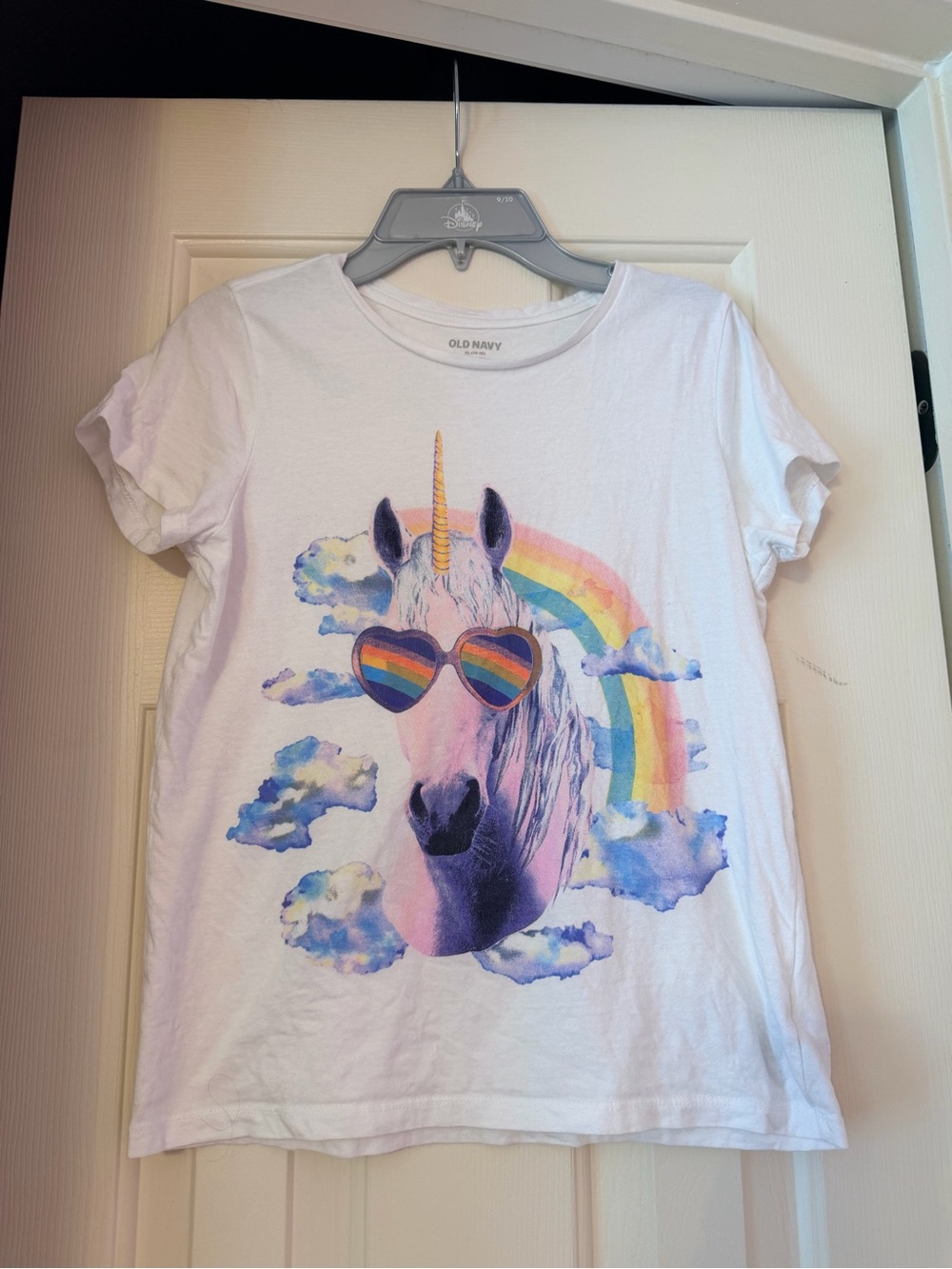 Old Navy White Girls' Unicorn Tee with Rainbow Sunglasses